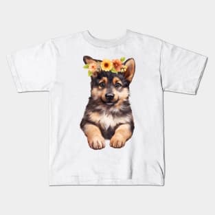 Watercolor German Shepherd Dog with Head Wreath Kids T-Shirt